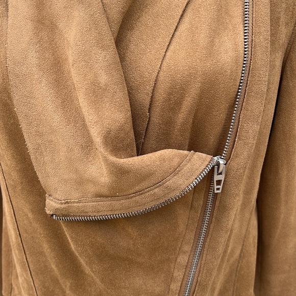BlankNYC Camel Brown Faux Suede Drape Front Moto Style Jacket Size M - Picture 4 of 12